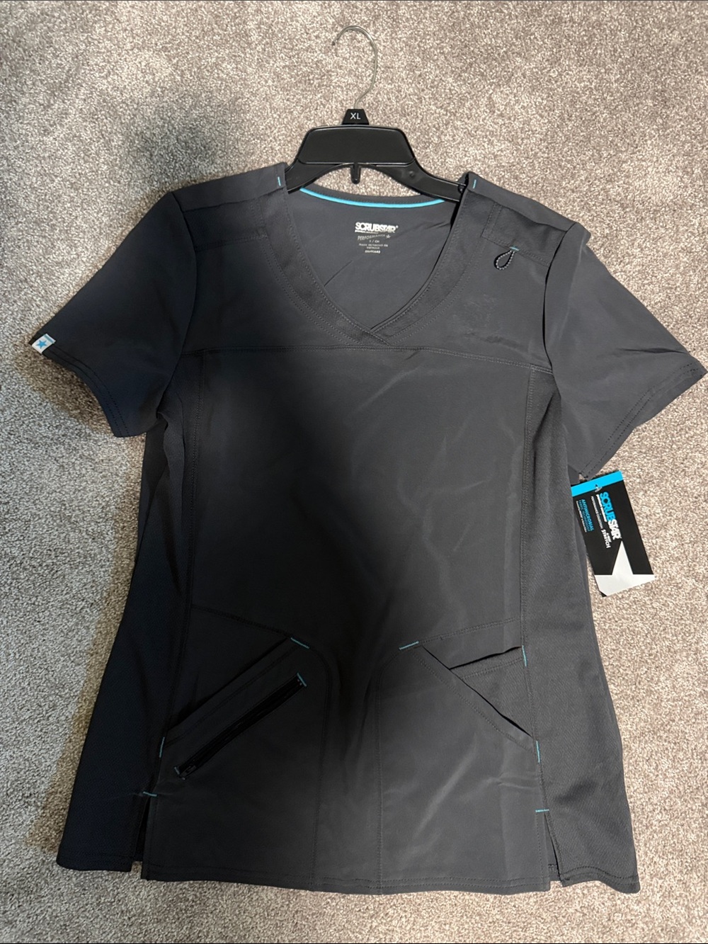 Scrubstar Black V-Neck Medical Scrub Top with Teal Accents